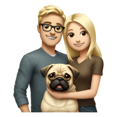 boy in glasses with blonde girlfriend and pug sticker