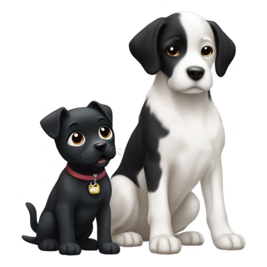 Black Puppy playing with big white dog sticker