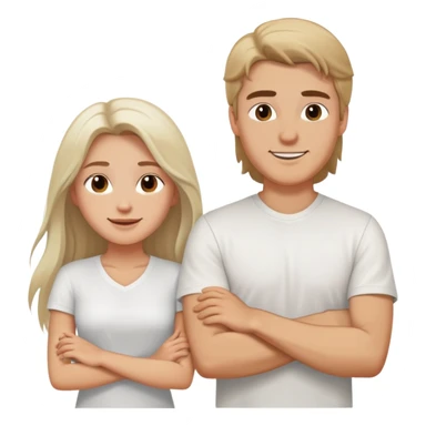 A white guy and a white long-haired girl crossed their arms over their chests - with a happy look on their faces - wearing white shirts sticker