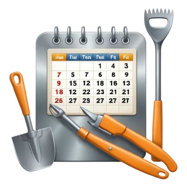 calendar icon with garden tools near. Transparent background sticker