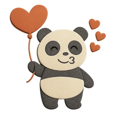 Make the panda's eyes and mouth look like it's smiling and blowing a kiss, keep the design, pose, heart-shaped balloon, hearts, and paper-craft style unchanged sticker
