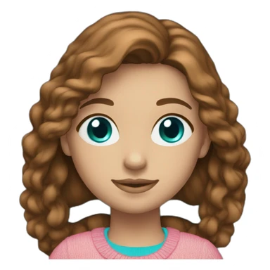 She is a girl with blue eyes. Brown hair. Favorite colors are turquoise and pink. Clothes jeans and blue sweater. sticker