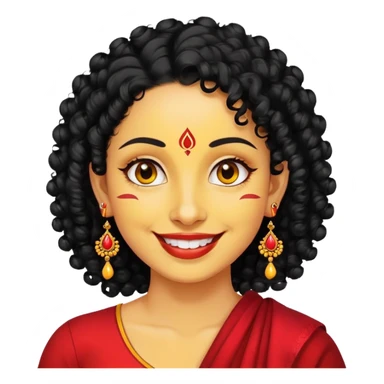 "- Phụ nữ
- 35 tuổi
- Da vàng
- Tóc đen xoăn nhẹ
- Có chấm đỏ Bindi, đeo khuyên tai
- Mặt cười
" sticker