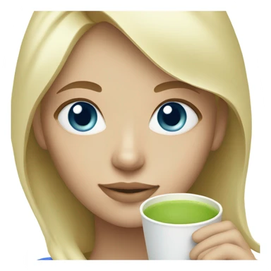 Blonde girl with blue eyes with a hot matcha sticker