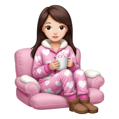 aesthetic Victoria's Secret pajama set, Ugg boots, holding hot chocolate with pink and white marshmallows, cozy and cute sticker