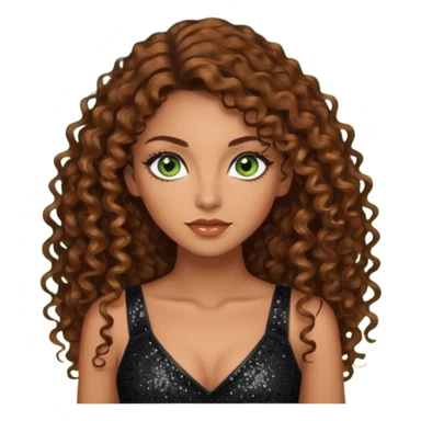 green eyes brown long curly hair evil siren woman,with 7 inch platform stripper high heels black glitter dress, Los Angeles Spanish style black outfit sticker