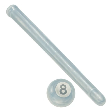 pool billiards cue stick, retro 90's toy style, very transparent, slightly see-through, soft plastic texture, soft reflections, soft and squishy, some cloudiness, not shiny, highly detailed, appealing, no tag, no background sticker