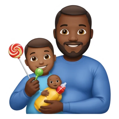 Big black man hold a  baby bottle and a lollipop sticker