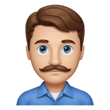 Benson Boone (b.2002) with blue eyes, brown wavy hair and mustache sticker