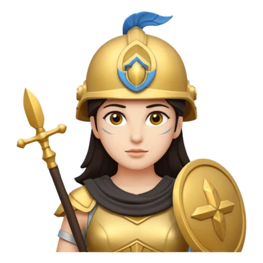 Athena the Greek goddess, dark haired, facing camera, in emoji style important deity in Greek mythology, daughter of Zeus, Strategic warfare Wisdom and intellect Craft, engineering, building, navigation Justice good governance Protection of cities embodys rational, disciplined intelligence  sticker