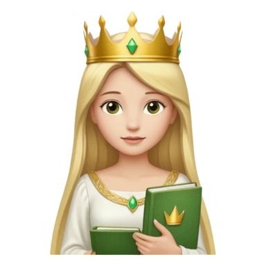 Long blonde straight Hair Women with green Book, white dress , crown

 sticker