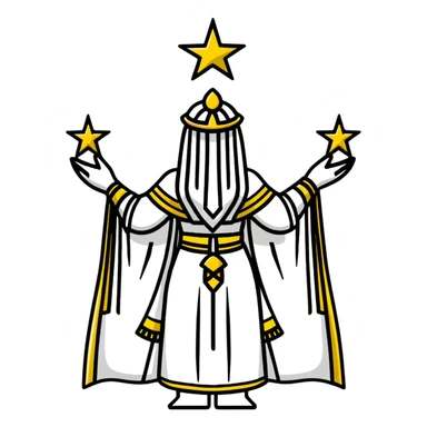 back view of Anunnaki goddess Inanna with detailed ceremonial robes and star symbols sticker