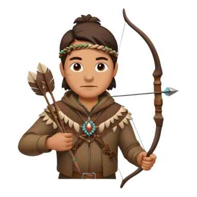 A classic middle-aged hunter, carrying a bow and arrow, dressed in brown clothes, and adorned with decorations made of feathers or bone teeth
 sticker