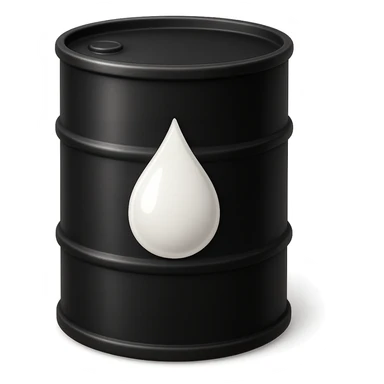 Сгенерируй мне в стиле детализированного емодзи черную бочку на которой нарисованна белая кампля капля, как логотип sticker