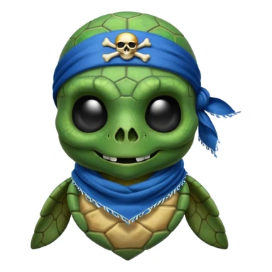 sea turtle wearing a blue pirate skull scarf sticker