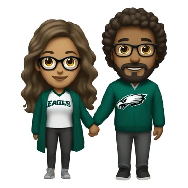 Brown guy with beard mustache and brown girl with glasses and her hair in a bun in Philadelphia eagles clothes holding hands sticker
