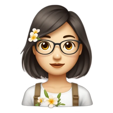 Fille asiatique avec cheveux bruns au carré et avec des lunettes rondes habillée avec un haut fleuri a bretelles  sticker
