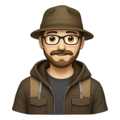 it nerd hoodie fisher hat and mustache and beard brown hair sticker