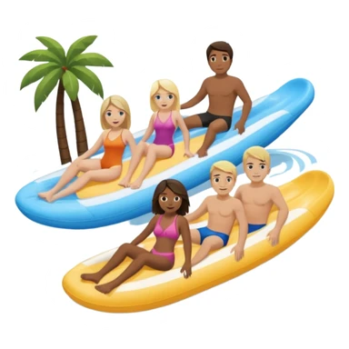 2 girls 2 guys. dark brown haired girl that’s pale and blonde haired girl and dirty blonde haired man and dark brown hair man that has a bit longer hair just above his shoulders and is pale too on the lazy river water slide sticker