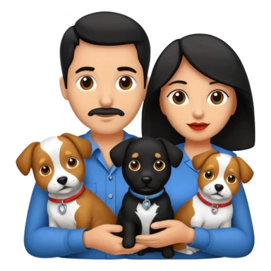 Pareja hombre y mujer, pelo negro ambos, y con dos perritos pincher en sus brazos sticker