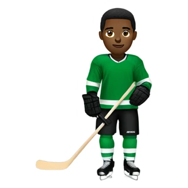 Black hockey player with green jersey sticker