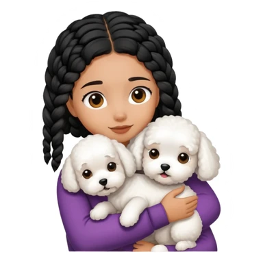 A girl with the black braids has straight hair ,hugging a Bichon frise sticker