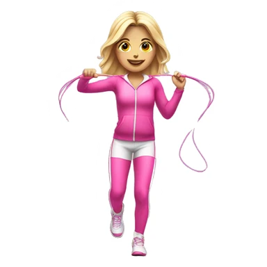 white gym girl in pink outfit with a skipping rope over her head sticker
