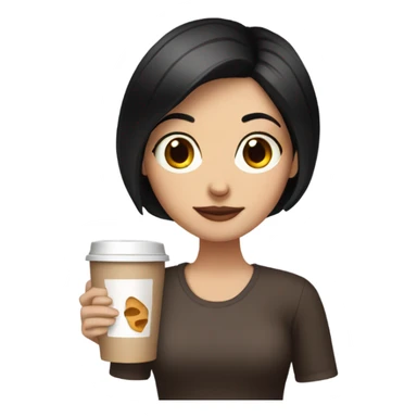 Girl with very short black hair, fair skin and brown eyes drinking coffee sticker