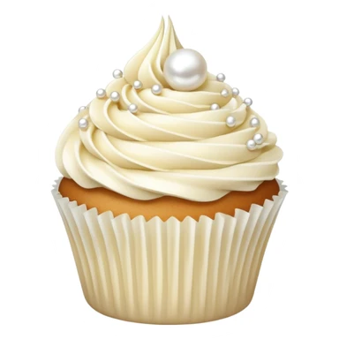 Realistic white wedding cupcake with vanilla icing, pearl sprinkles sticker