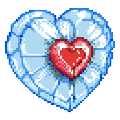 A transparent hologram of a red 3D heart with a bright blue star inside sticker