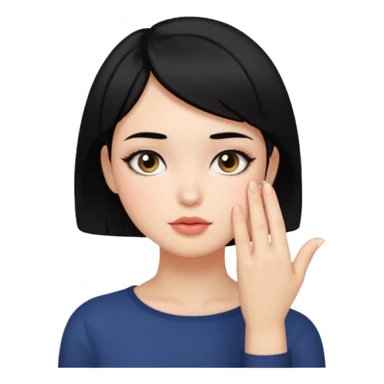 Girl with black hair and short hair who put her hand on her face sticker