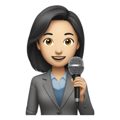 asian woman news reporter with microphone sticker