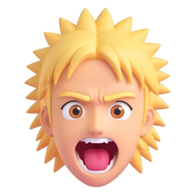 shocked Naruto with spiky blond hair, wide eyes, mouth open, simplified for 3D iOS emoji sticker