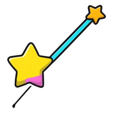 Glowing magic wand with colorful sparkles and a star tip sticker