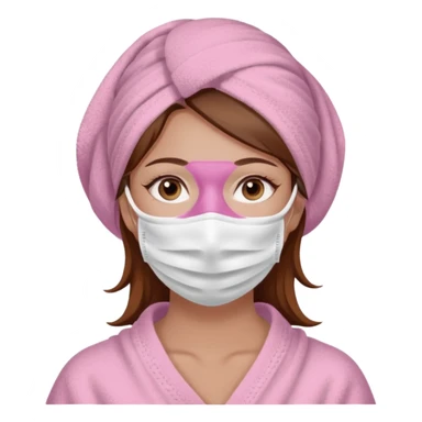Lady with brown hair, white towel around her head, pink face mask spa beauty full face relaxing sticker