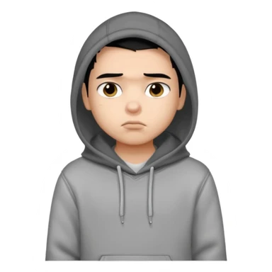 a pretty bratz boy with black hair and a grey hoodie looking sad sticker