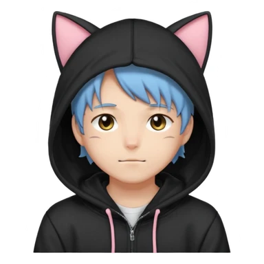 Gorgeous anime style shojo guy with cat ears and blushing face and hoodie aesthetic trending style outside sticker
