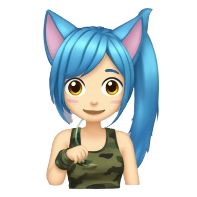 anime blue-hair drinking sipping flectarn camo cat ears sticker