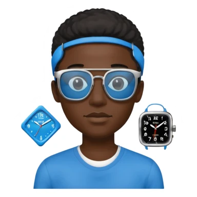 Un garçon noir avec des lunettes de soleil un peu bleu avec un cadran plutôt carré et SANS QU’ON VOIT SES YEUX. Et au dessus de sa tête il y a écrit BOUSs on dois pas voir ses yeux sticker