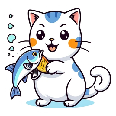 Cat eating fish sticker