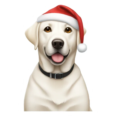 White lab wearing a Santa hat sticker