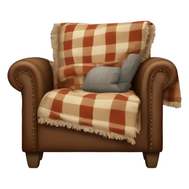 A comfy armchair with a plaid throw draped over it sticker