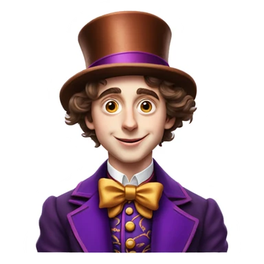 Timothée Chalamet as Willy Wonka, high cheek bones, large face, hat sticker