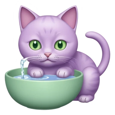 A lilac cat drinks water from a bowl sticker