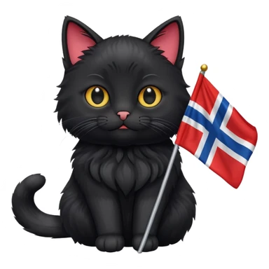 A black cat holding a Norway flag sticker