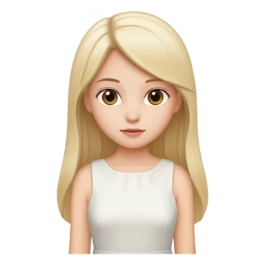 She is girl have a straight hair and she wear dress white sticker