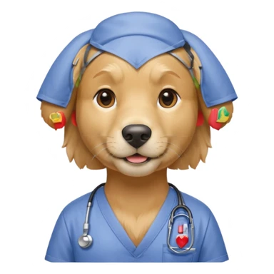 golden retriever wearing only scrubs sticker