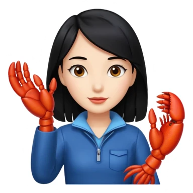a lobster claw high five a girl with black hair sticker