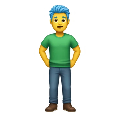 yellow man with blue hair and green shirt with brown pants sticker