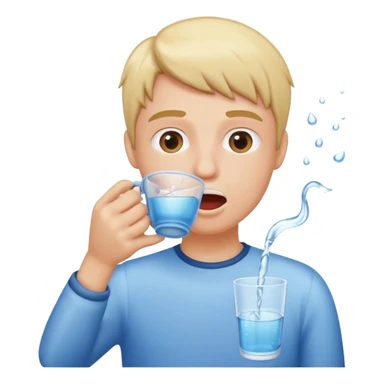 person rinsing mouth with water, holding a cup sticker